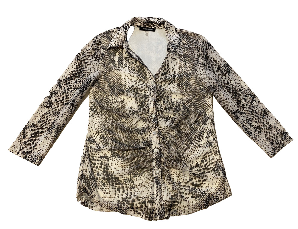 Cable & Gauge Womens Blouse Size XS Sheer Animal Print Overlay Mob Wife Office